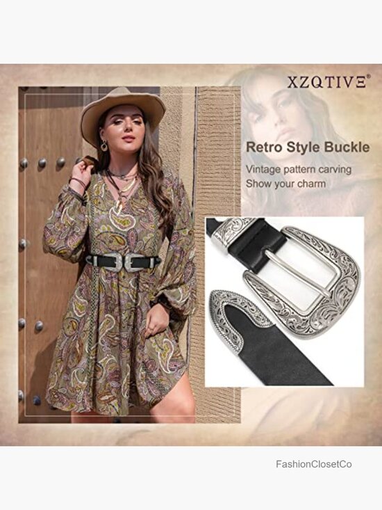 Vintage Western Leather Belt with Double Buckle for Jeans Dresses main image 7